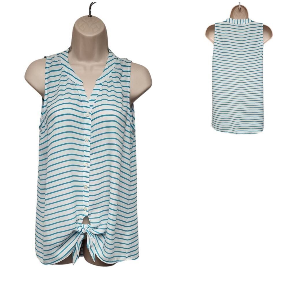 Maurices Striped Sleeveless Sheer White/Blue Tunic Blouse Size Small